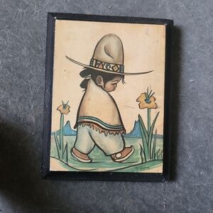 Vintage 1960's Christofferson Pastel Sand Art Native Girl 4x6 On Wood